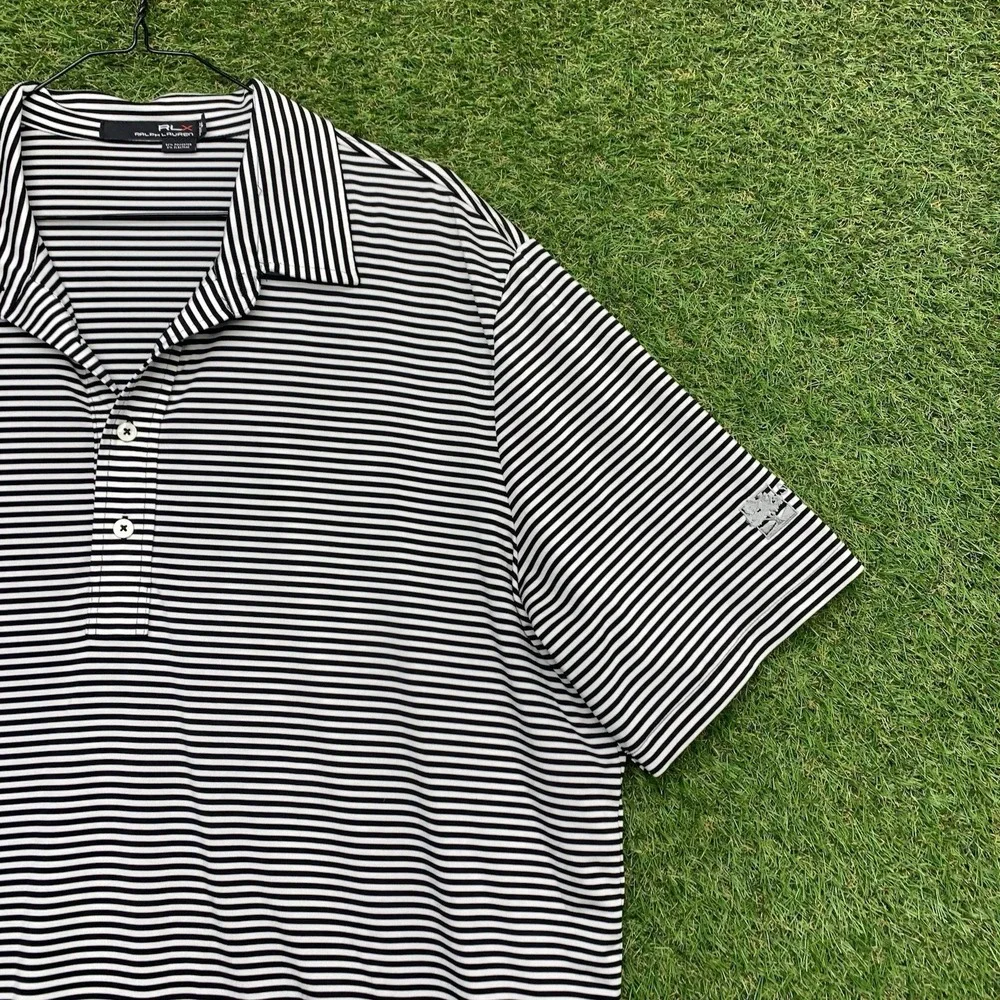 RLX Ralph Lauren Golf Polo Shirt Mens XL Black Striped Athletic Sportswear Sport